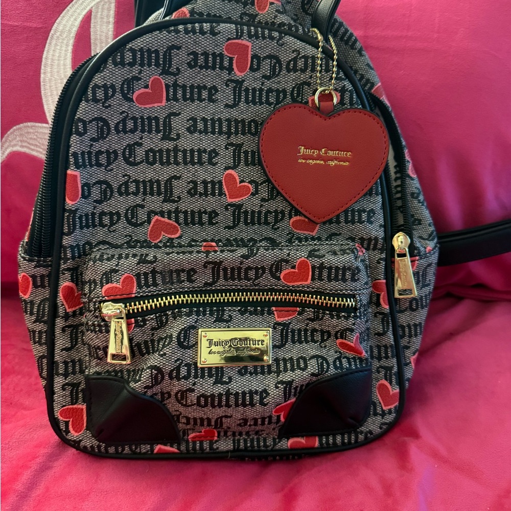 Juicy Couture Gray and Red Heart Backpack